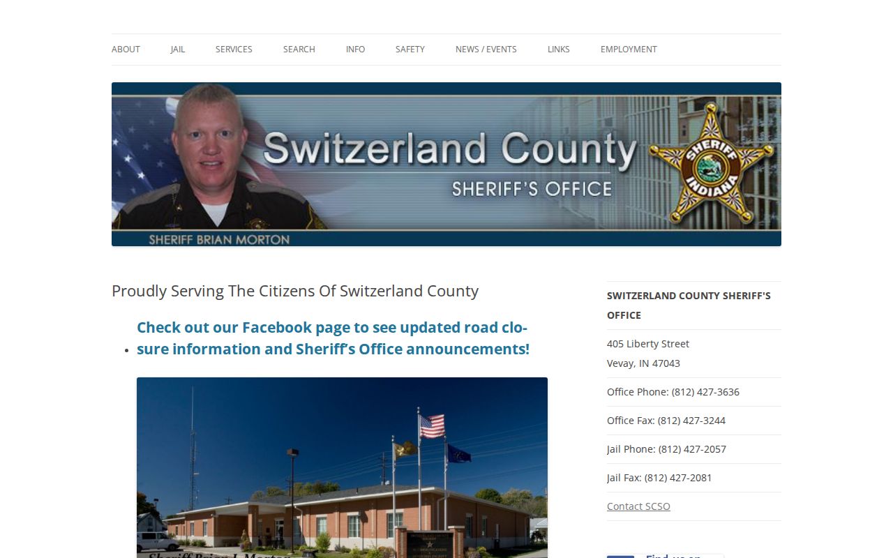 Switzerland County Sheriff website showing no public booking roster