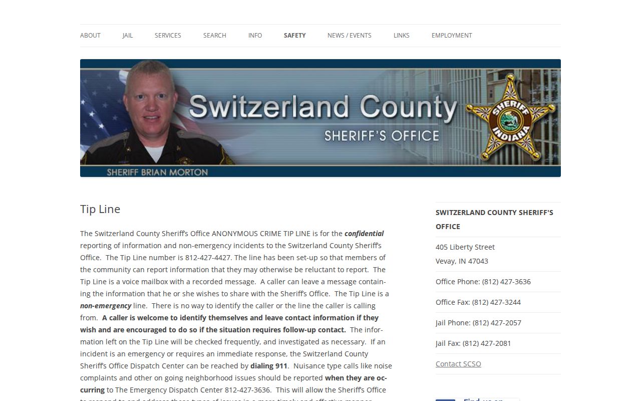 Switzerland County Sheriff's Office anonymous crime tip line information